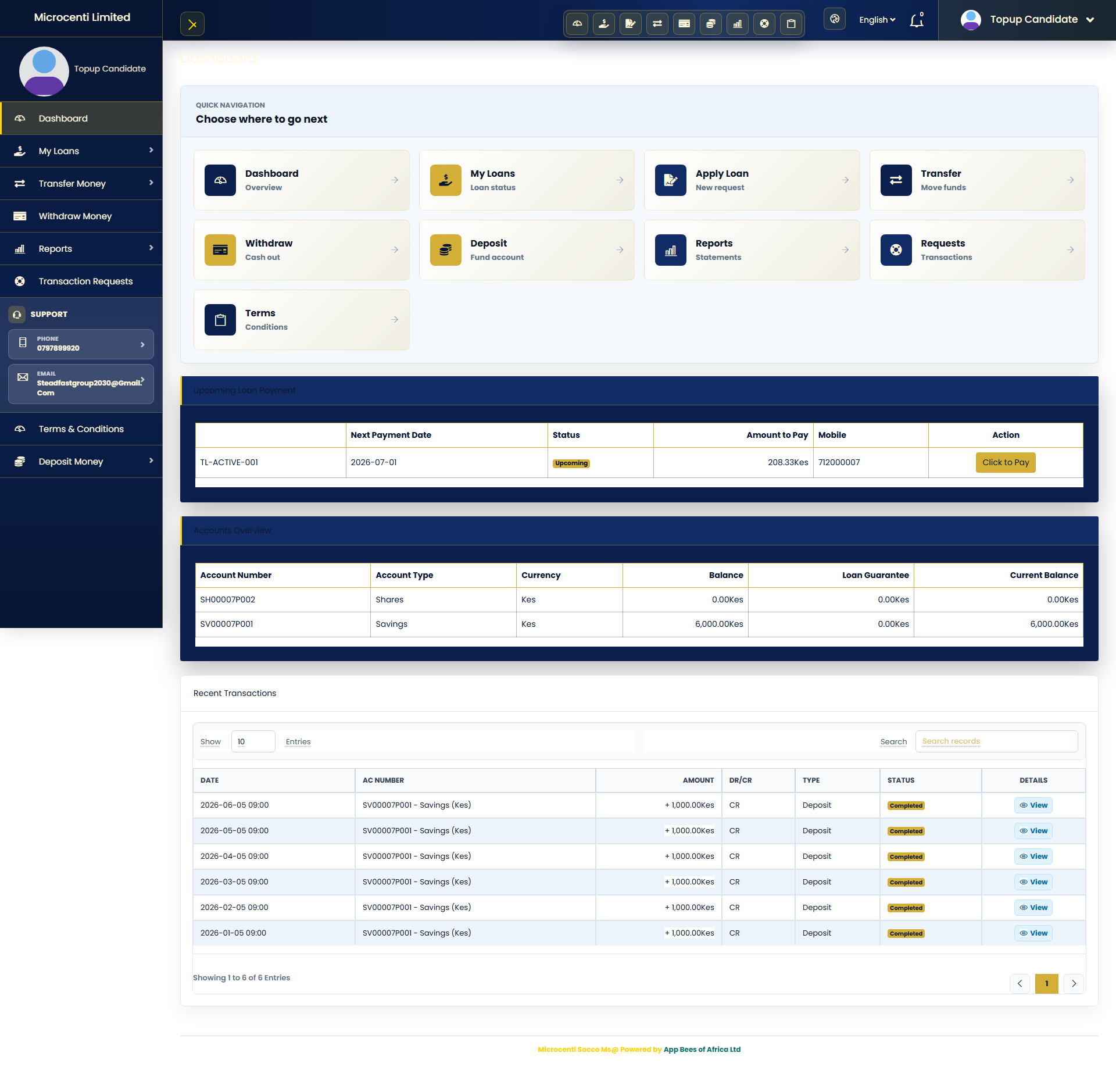 Customer self-service portal view screenshot