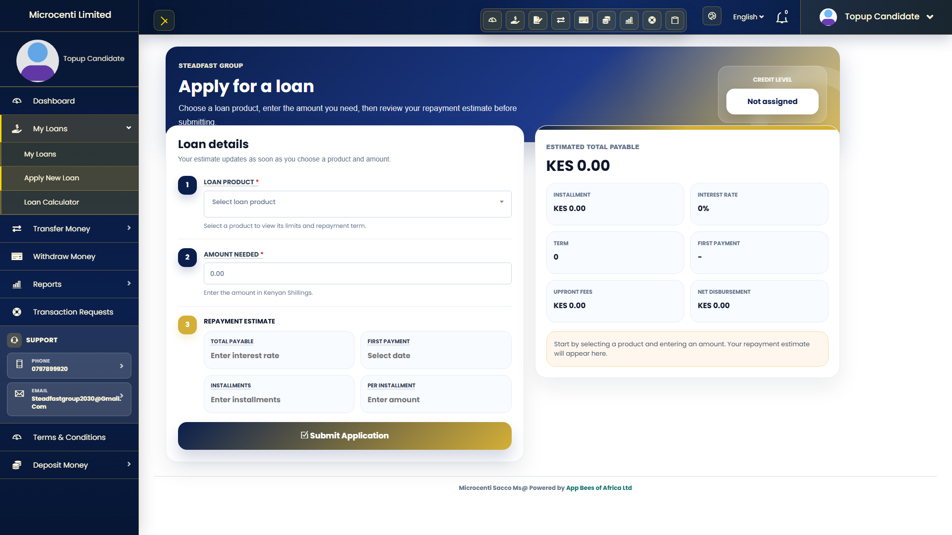 Loan application screenshot