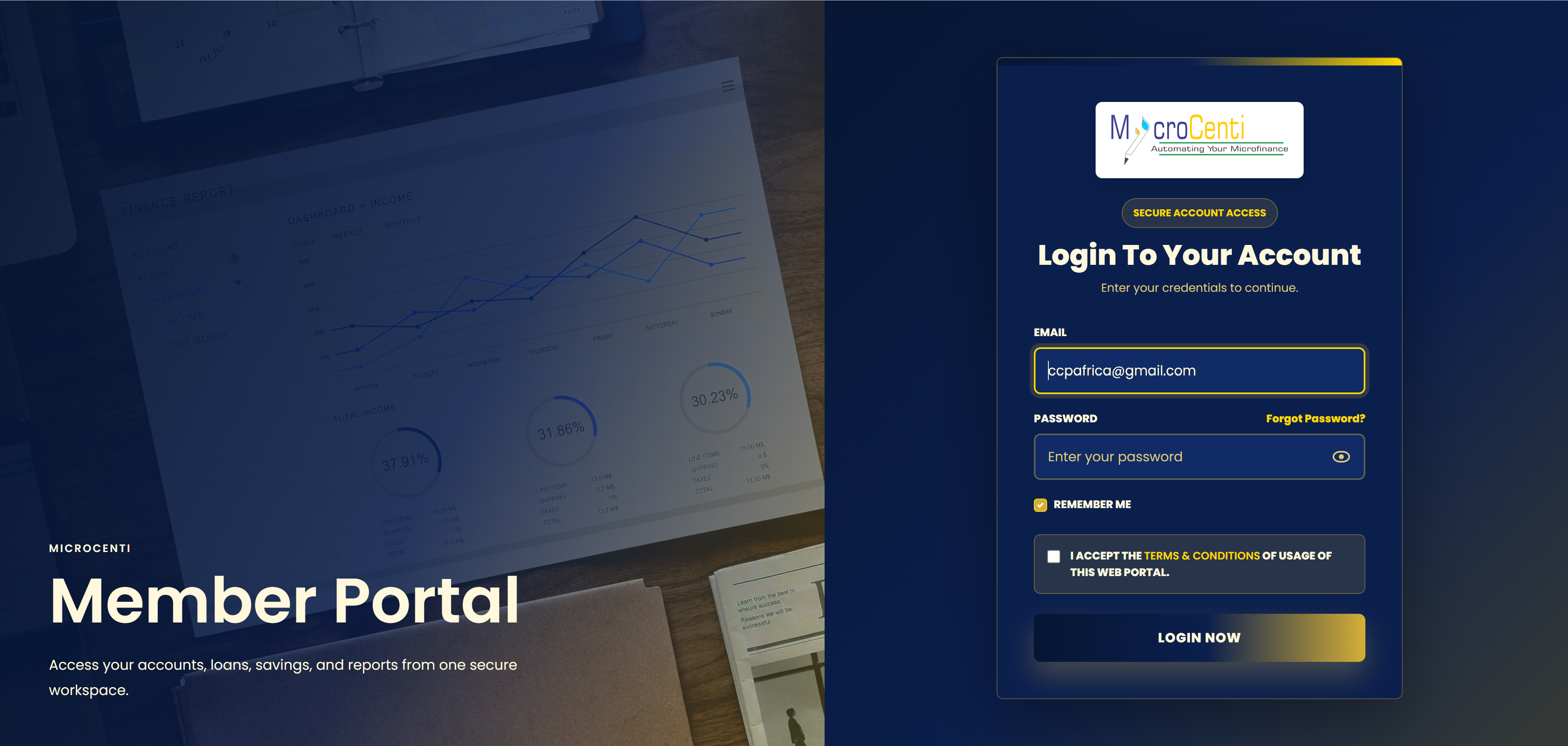 Member Portal screenshot from Microcenti
