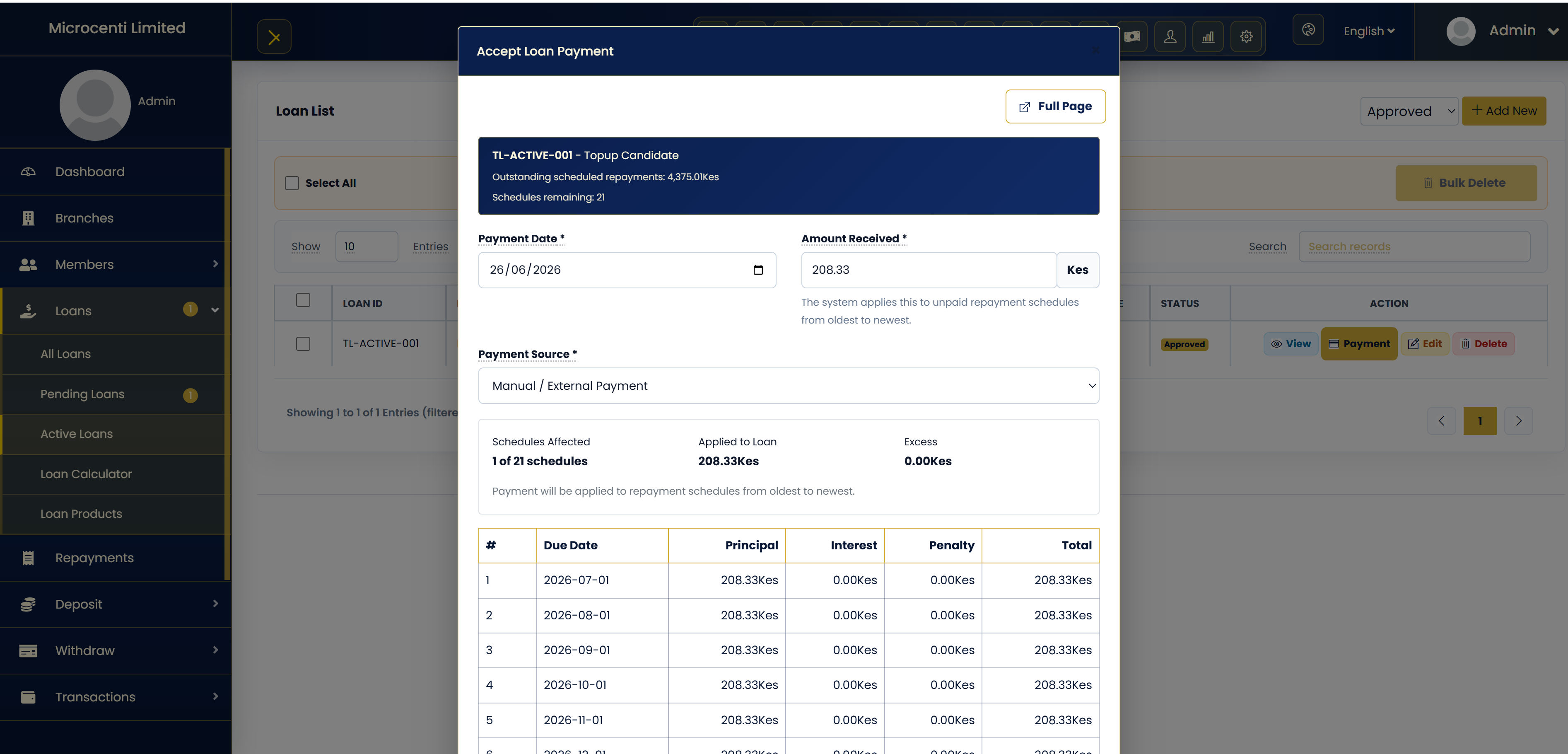 Loan Payments screenshot from Microcenti