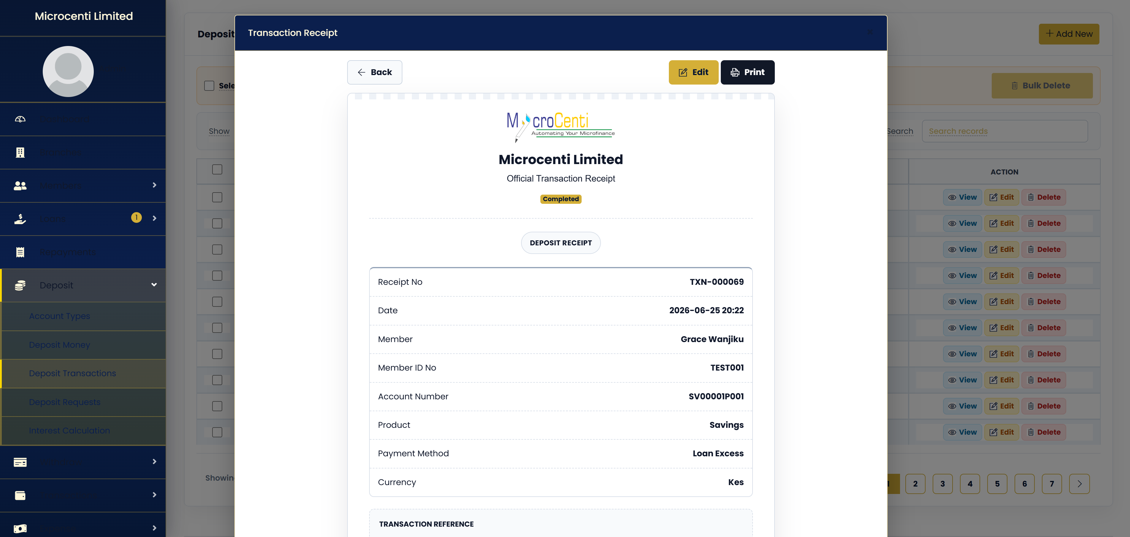 Receipts screenshot from Microcenti