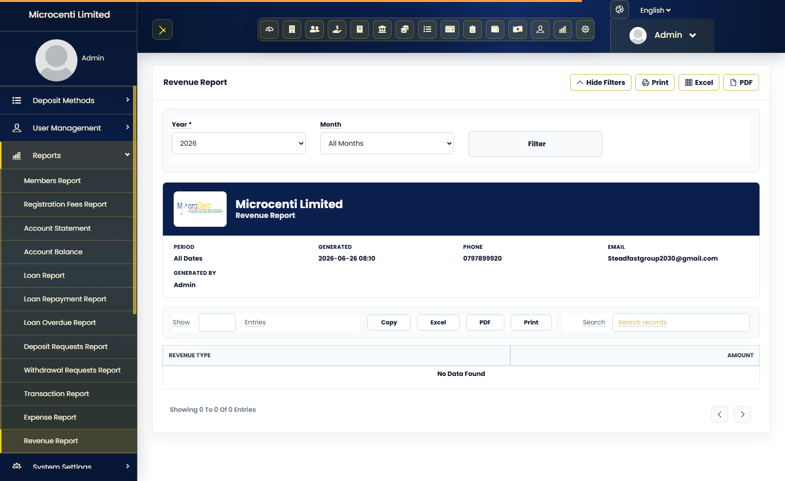 Reports and printable documents view screenshot